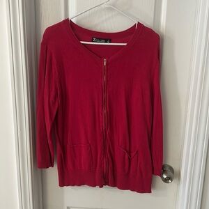 7th Avenue pink cardigan, zippered front